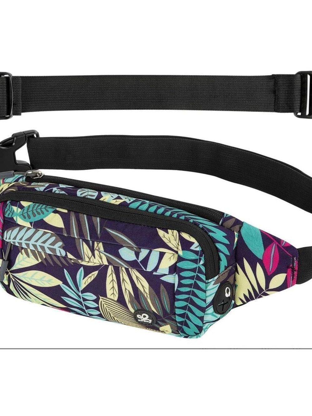 Tropical Leaf Print Black Multi Men’s Waist Pack